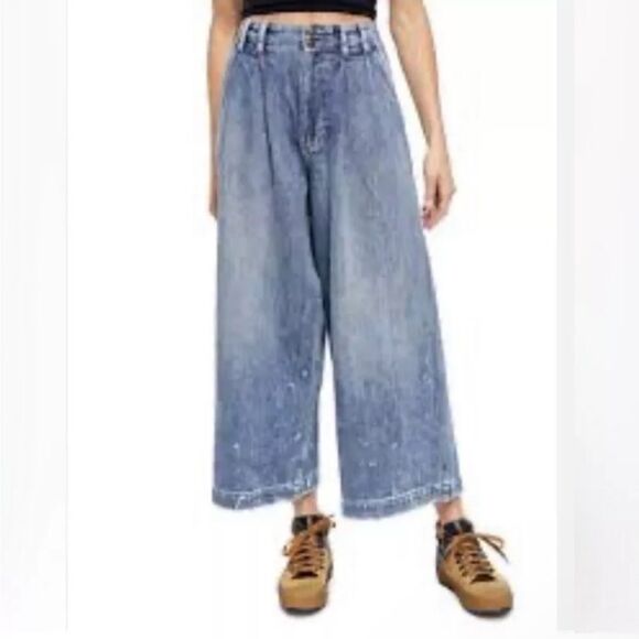 Free People We the Free Women's East Coast Wide Leg Trouser Jeans Blue Size 26 - Picture 2 of 12